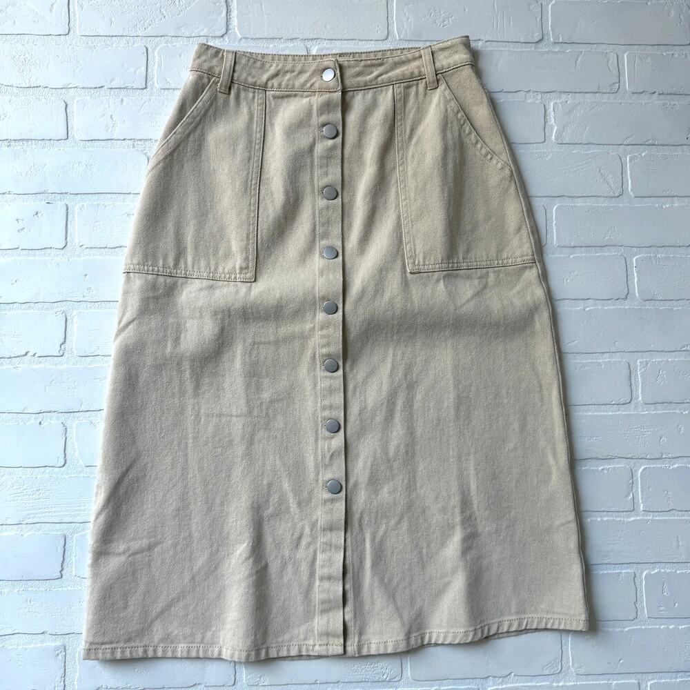Inherit Boutique Women's NWT Tan Beige Denim Jean Long Maxi Skirt sz M